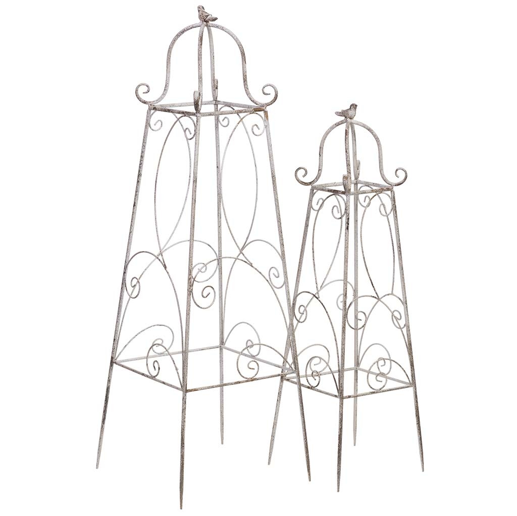Wonderlust Deco - Decoración de metal 2 pzas acabado envejecido 34x34x100h - 25X25X80h Blanco 34x34x100h - 25X25X80h cm