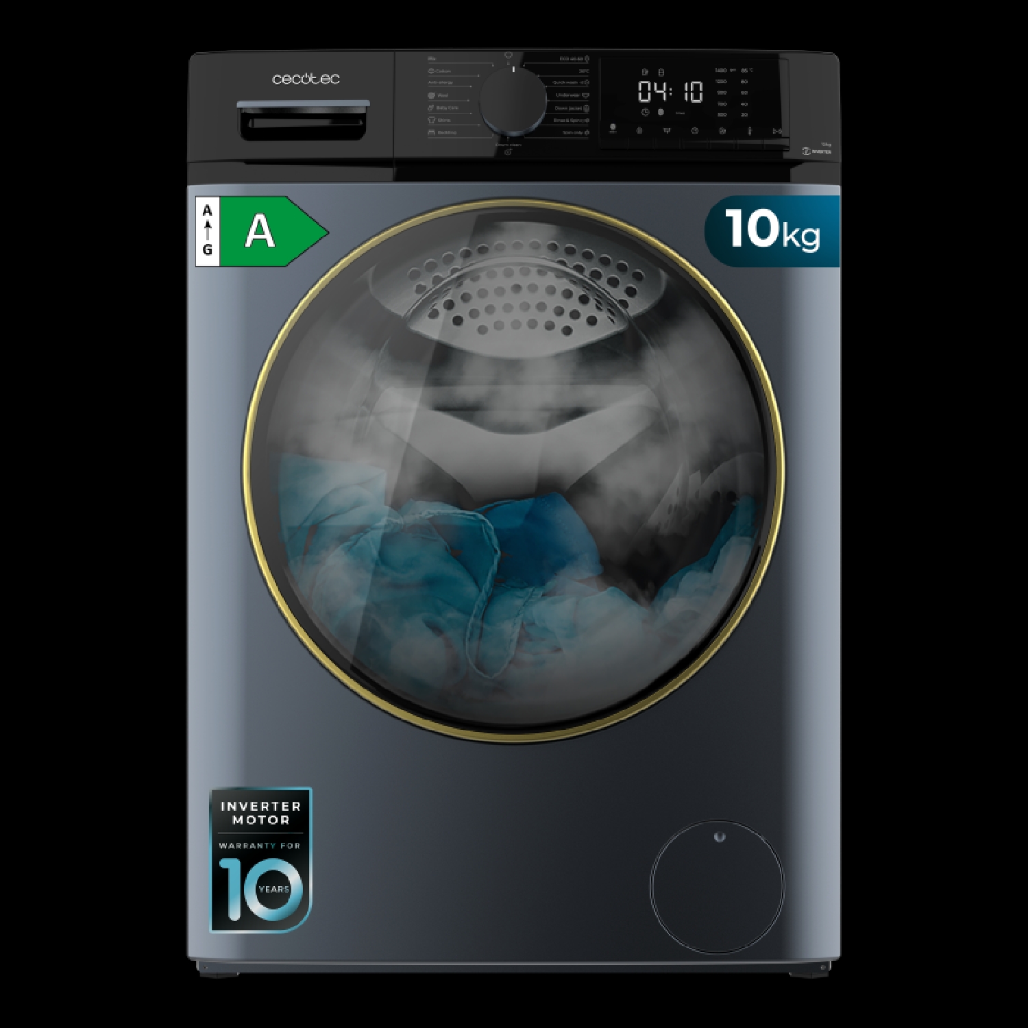 Cecotec Lavadora 10Kg Carga Frontal Bolero DressCode 10610 Inverter Ice Blue A. 1400 RPM, Steam Max, Motor Inverter Plus