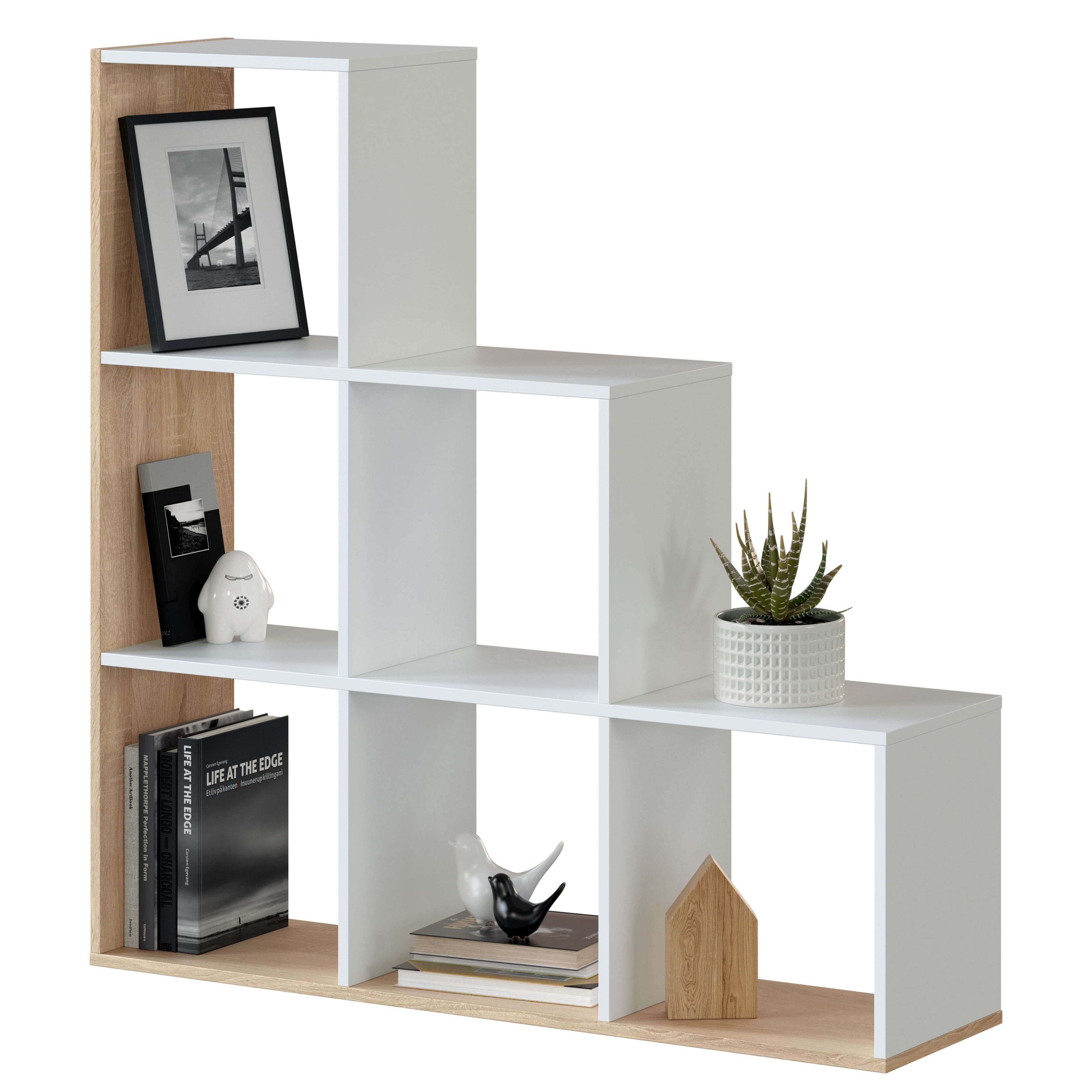 Miroytengo Estantería Librería Taris Escalera Color Blanco y Roble 110x108x28 cm