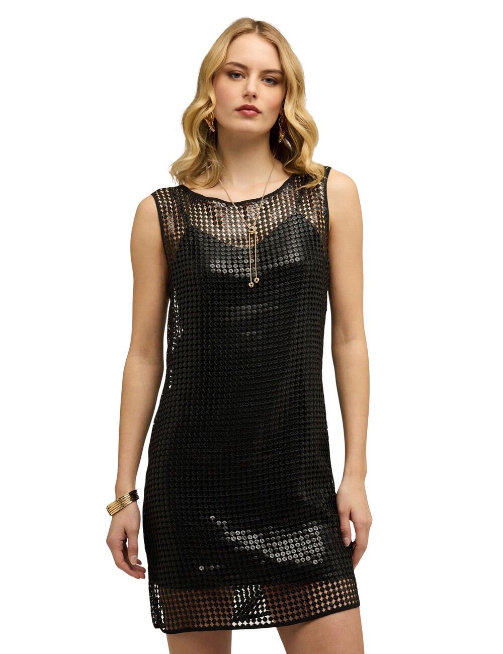 Motivi - Vestido corto de red con lentejuelas