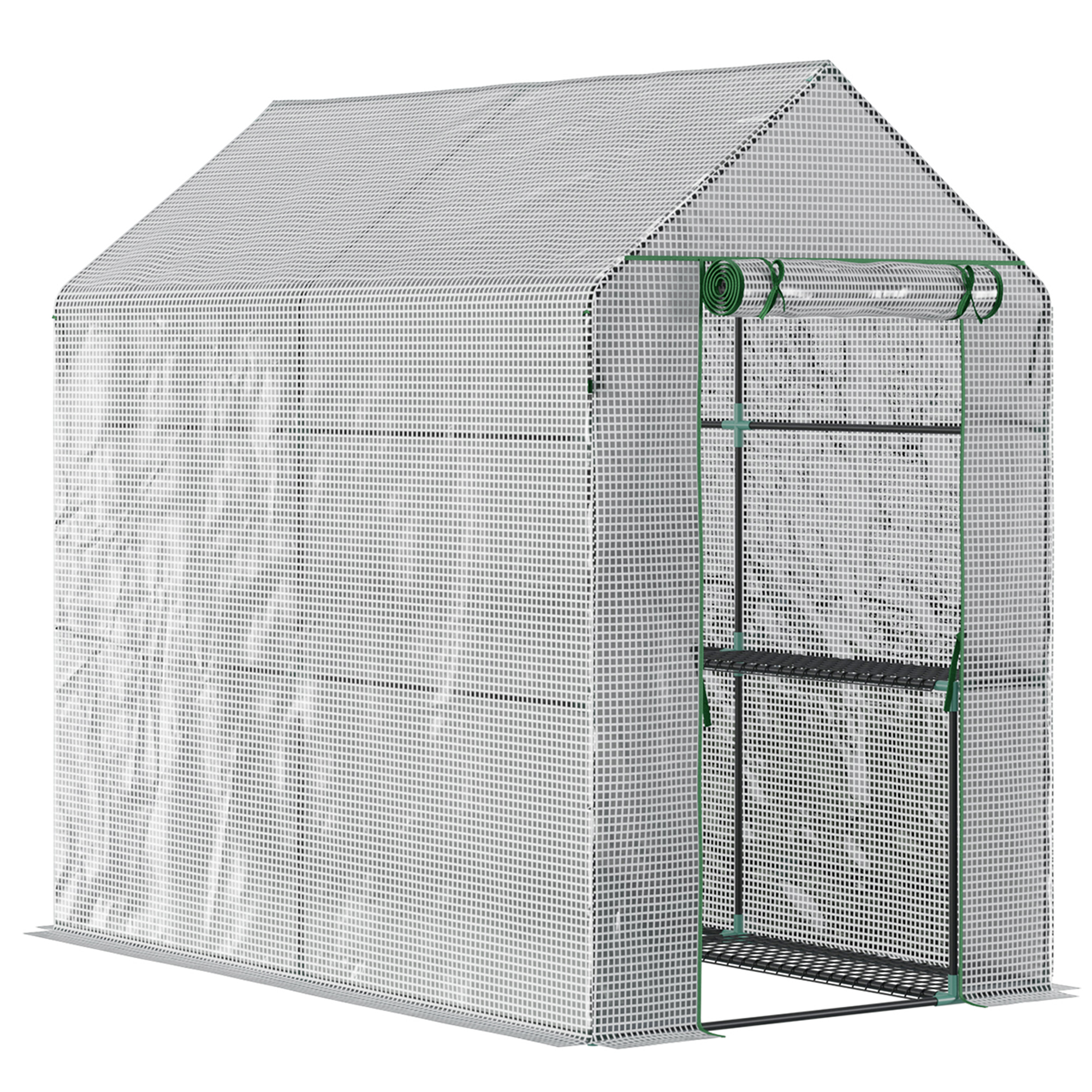 Invernadero de Jardín Pequeño 127x95x92 cm Tipo Caseta con Arriate de Acero  Interior Ventana Enrollable y Cubierta de PE 140 g/m² Blanco Outsunny