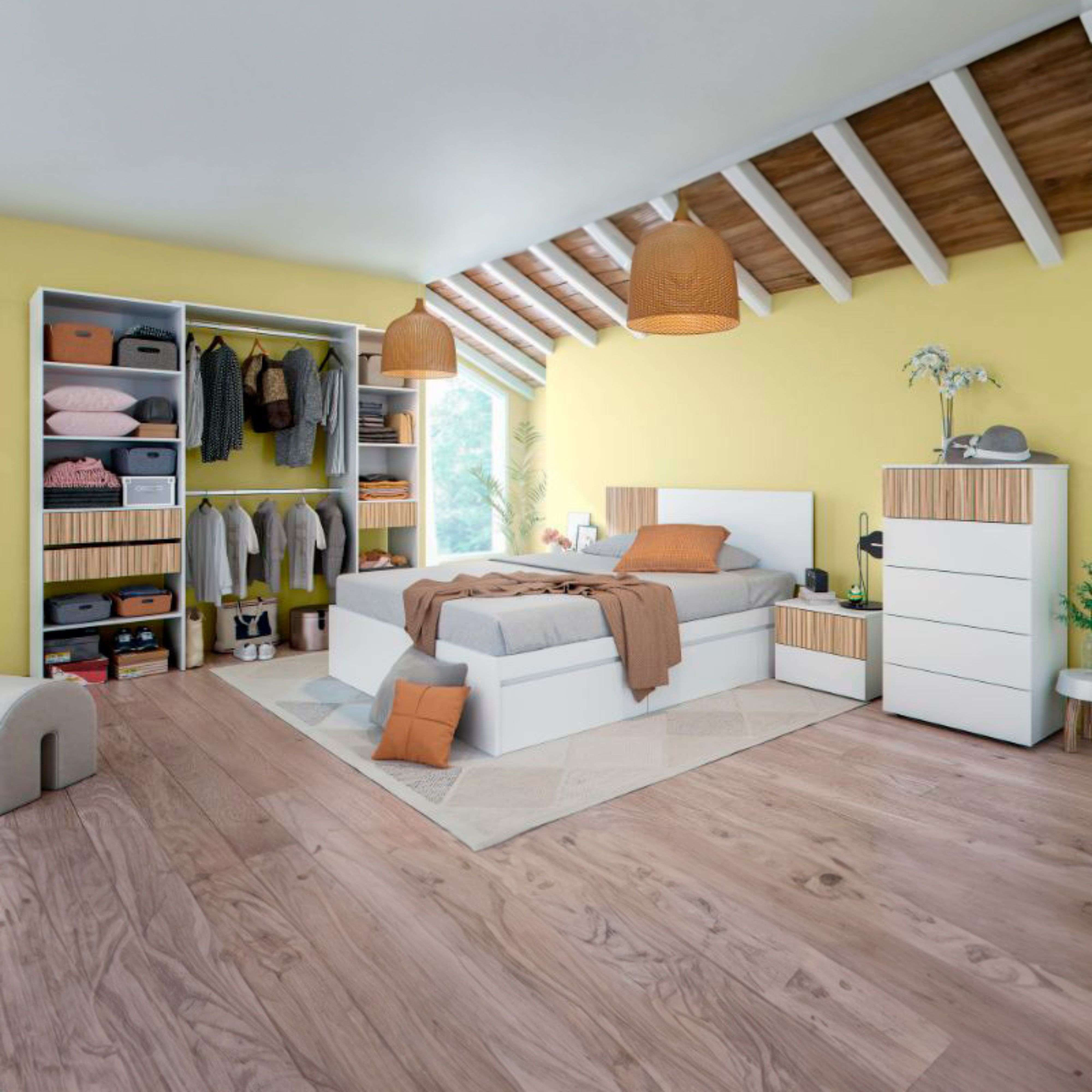 Miroytengo Dormitorio Estilo Nórdico Completo Muebles Natur y Blanco Artik
