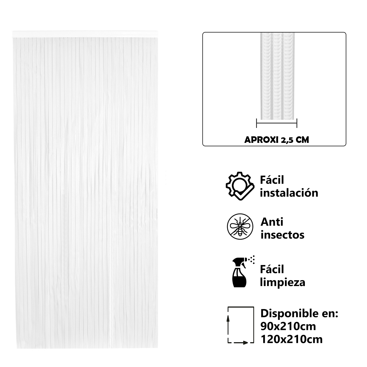 Cortina Plana de PVC Anti insectos para Puerta Exterior o Interior, Material PVC – Libre de Insectos