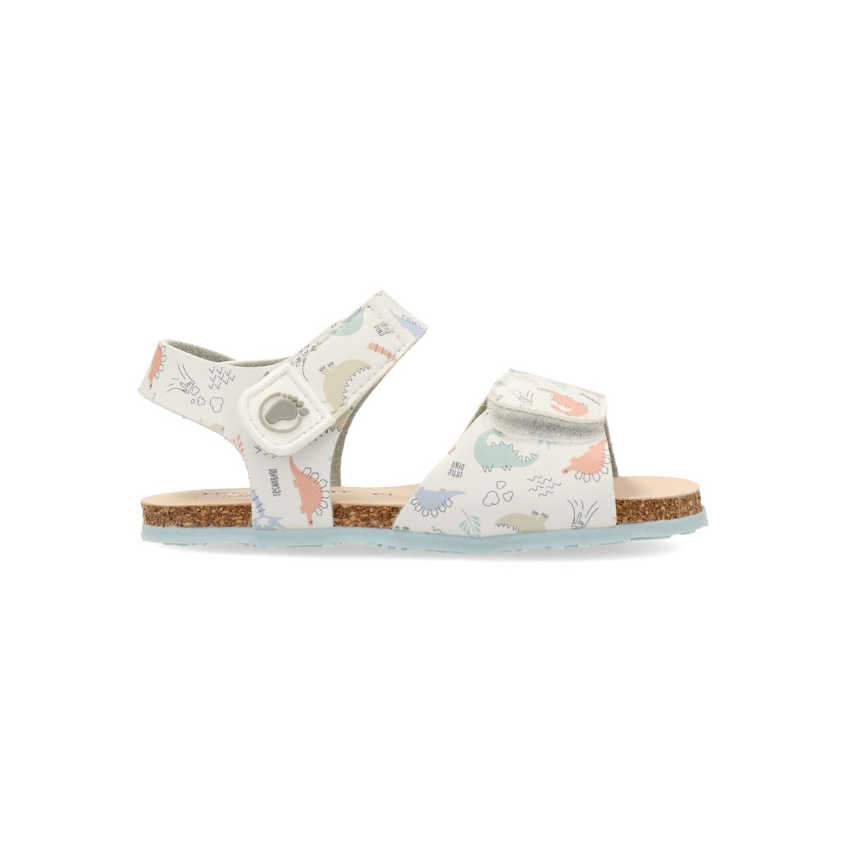 Conguitos - Sandalias bio barefoot para niña con estampado de dinosaurios, diseño drop cero, puntera ancha y horma neutra, flexibilidad total, hechas en España