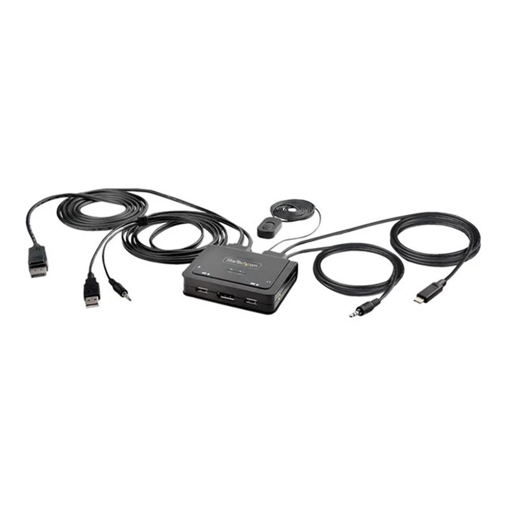 StarTech - Conmutador KVM híbrido C2-D46-UAC-CBL-KVM con 2 puertos USB 2.0, DisplayPort 1.2 y audio integrado para entornos multitarea