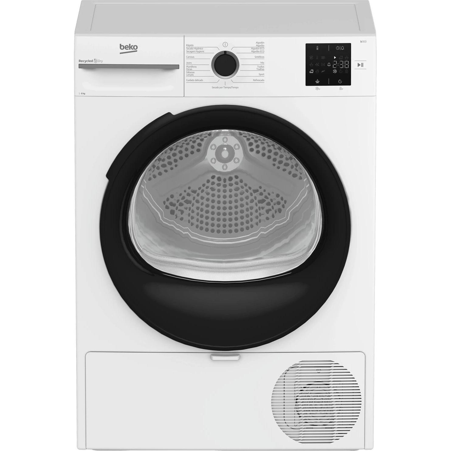 Beko - Secadora integrable BM3T3723BWB de 7 kg con bomba de calor y sensores OptiSense® para secado preciso, clase energética E/A+, color blanco