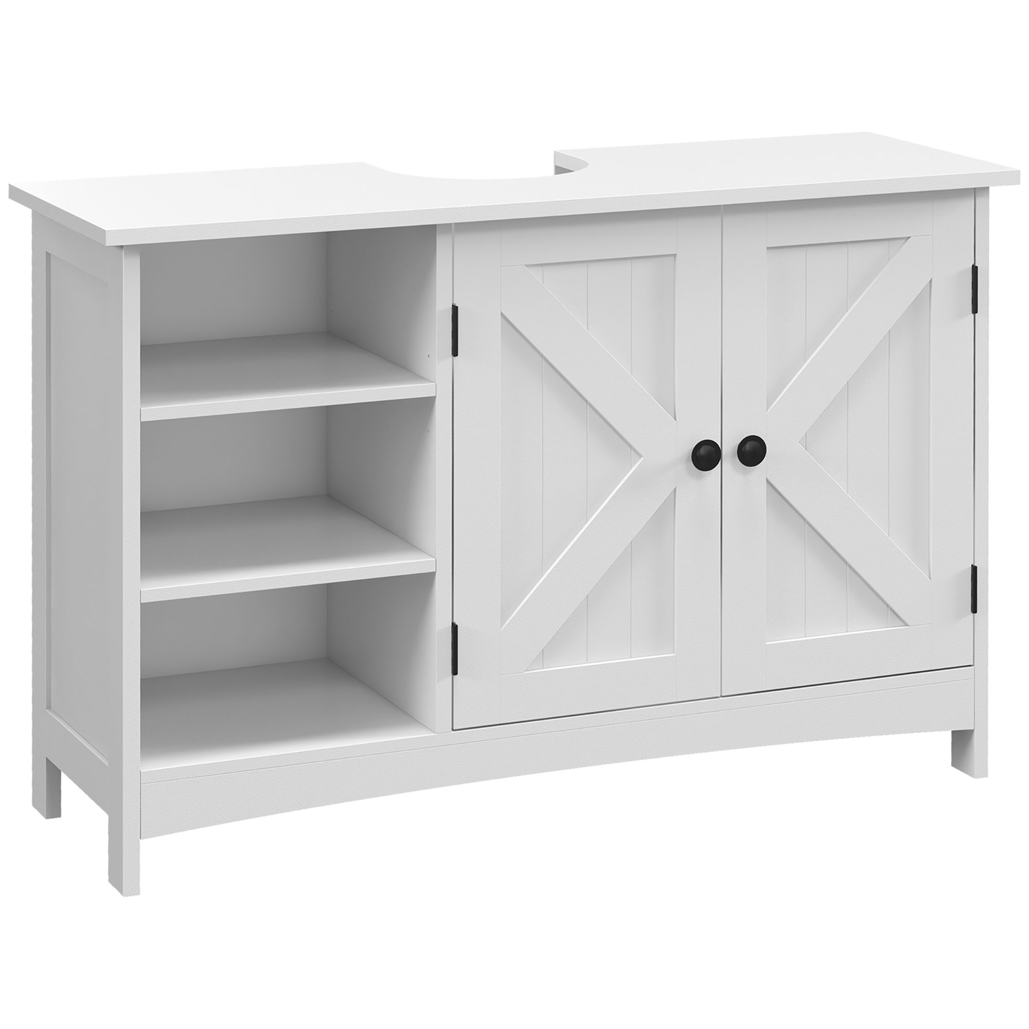 kleankin Mueble para Debajo del Lavabo de Madera Mueble Bajo Lavabo de Pie con 2 Puertas y Estantes Ajustables Antivuelco Estilo Moderno Carga 31 kg 90x30x60 cm Blanco