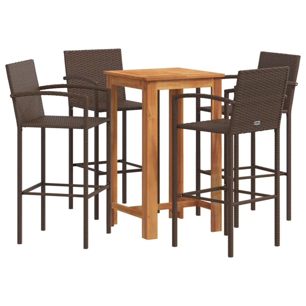 vidaXL Mesa y taburetes de jardín 5 pzas madera acacia ratán PE marrón