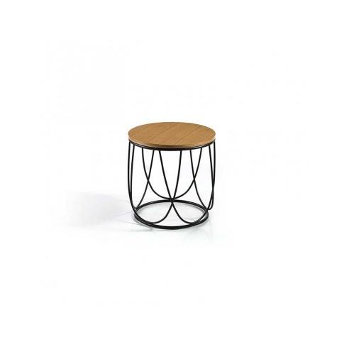 Momma Home Mesa Auxiliar Circular Modelo Solo Roble/Negro Mdf/metal 42x40 Cm