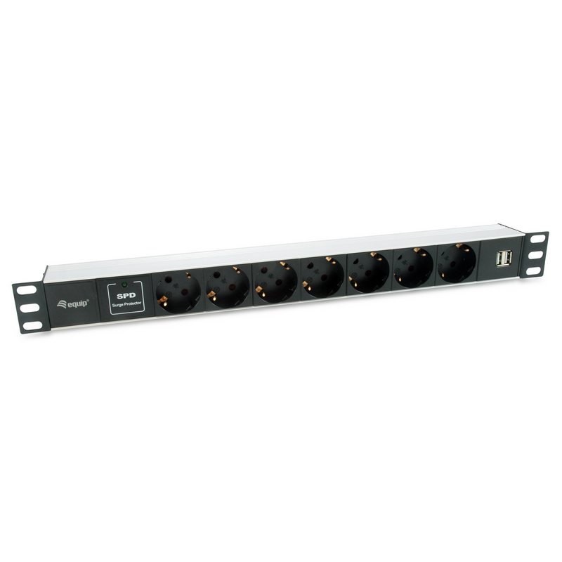 Equip Regleta Alimentación Rack 19 1U 7x Schuko + 2x USB Aluminio Negra - Distribución de Energía