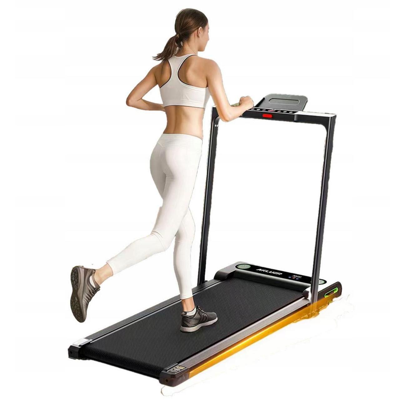 Akluer 480L-B Cinta de Andar Plegable con Inclinación Ajustable y Manillar, Cinta de Correr con Motor Silencioso de 2.5HP, 0.6-12km/h, Pantalla LED, Mando a Distancia, Capacidad 150kg, Banda Antideslizante y Amortiguación para Casa u Oficina