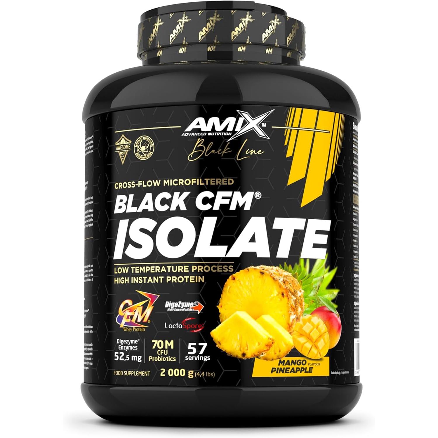 Proteína Amix Nutrition Black CFM Isolate - Mantiene Masa Muscular - Enzimas Digestivas - Rápida Absorción - 2 Kg
