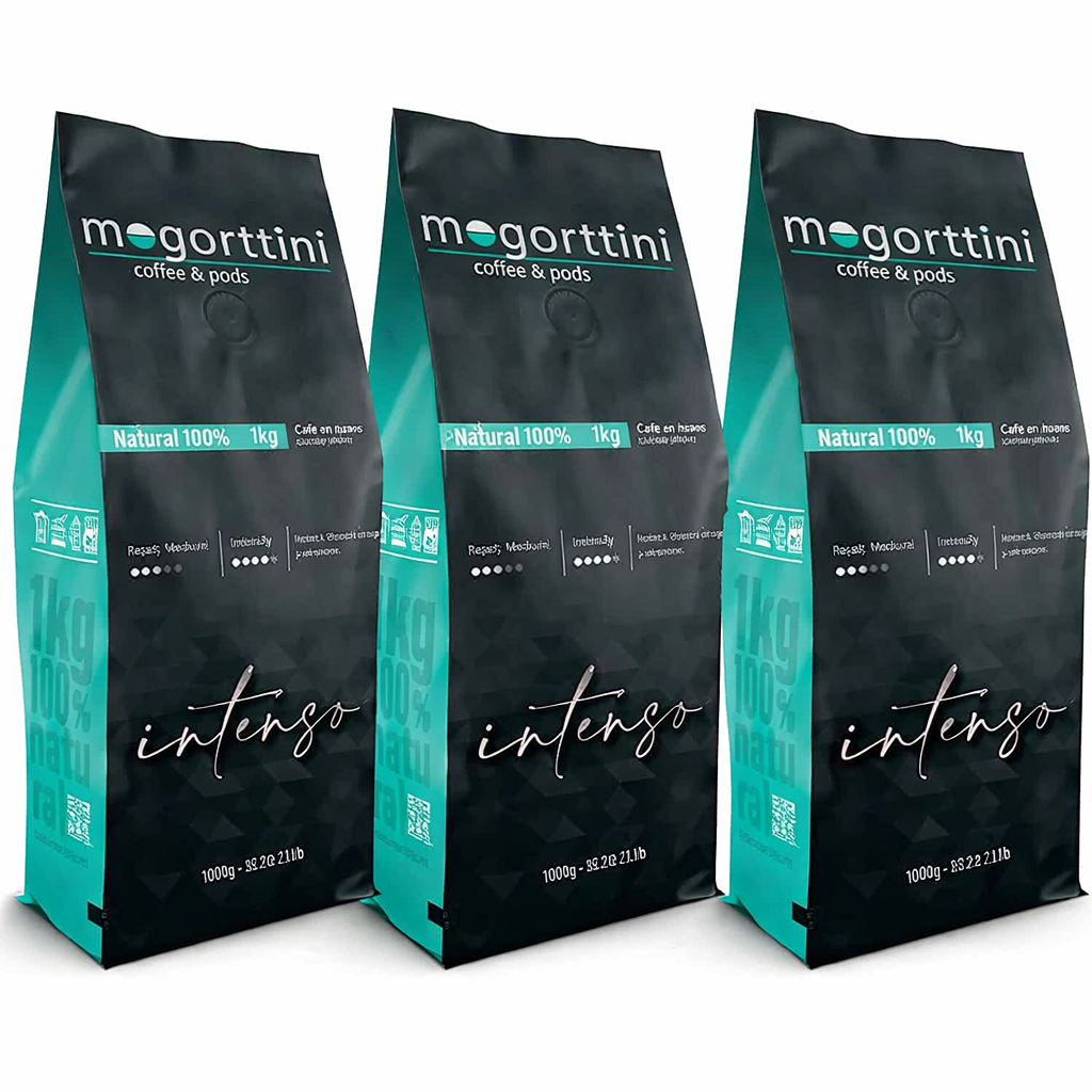 Mogorttini- Pack 3 Kilos Café en grano espresso Intenso natural -Ideal para Profesional_ Hostelería y Grandes Consumidores - Especial Superautomática