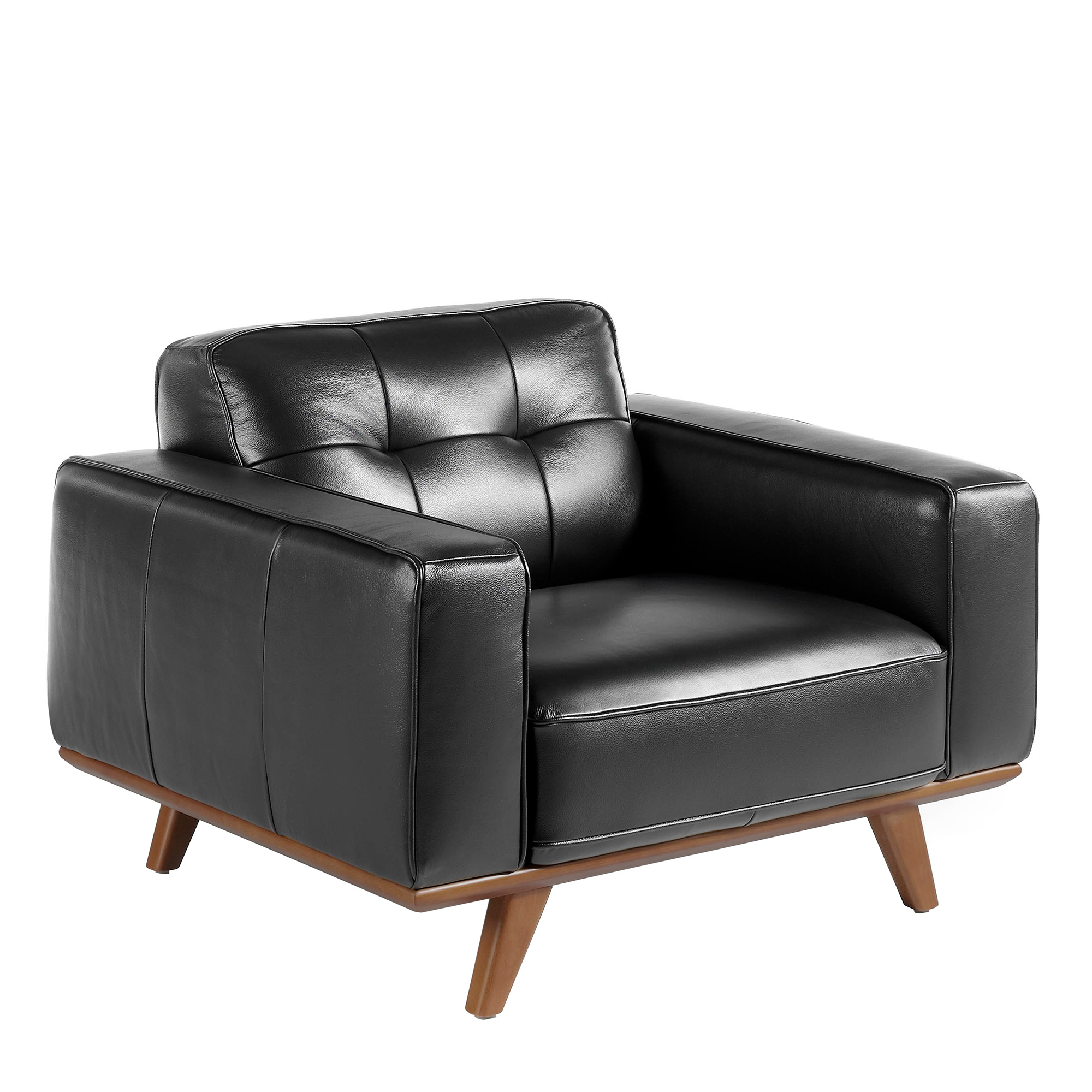 ANGEL CERDÁ 5037C Sillón tapizado piel vacuno capitoné , Negro  Nogal , Piel , 112 x 95 x 78 cm.