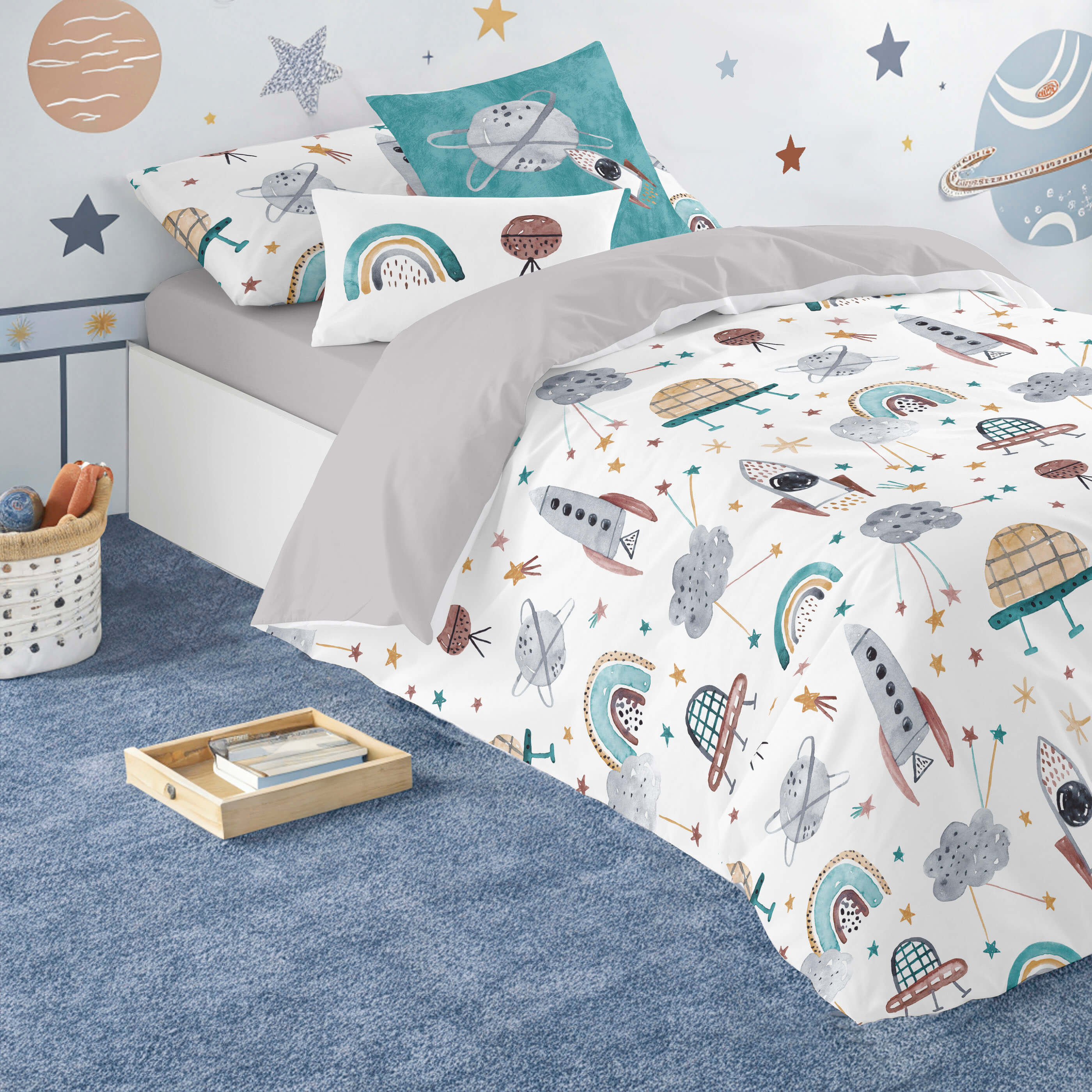 NATURALS  - Funda Nórdica Infantil Estampada 100% Algodón Extrasuave - Juego de 2 Piezas Funda de Edredón y 1 Funda de Almohada - Cama 90/105 cm - Fabricada en España