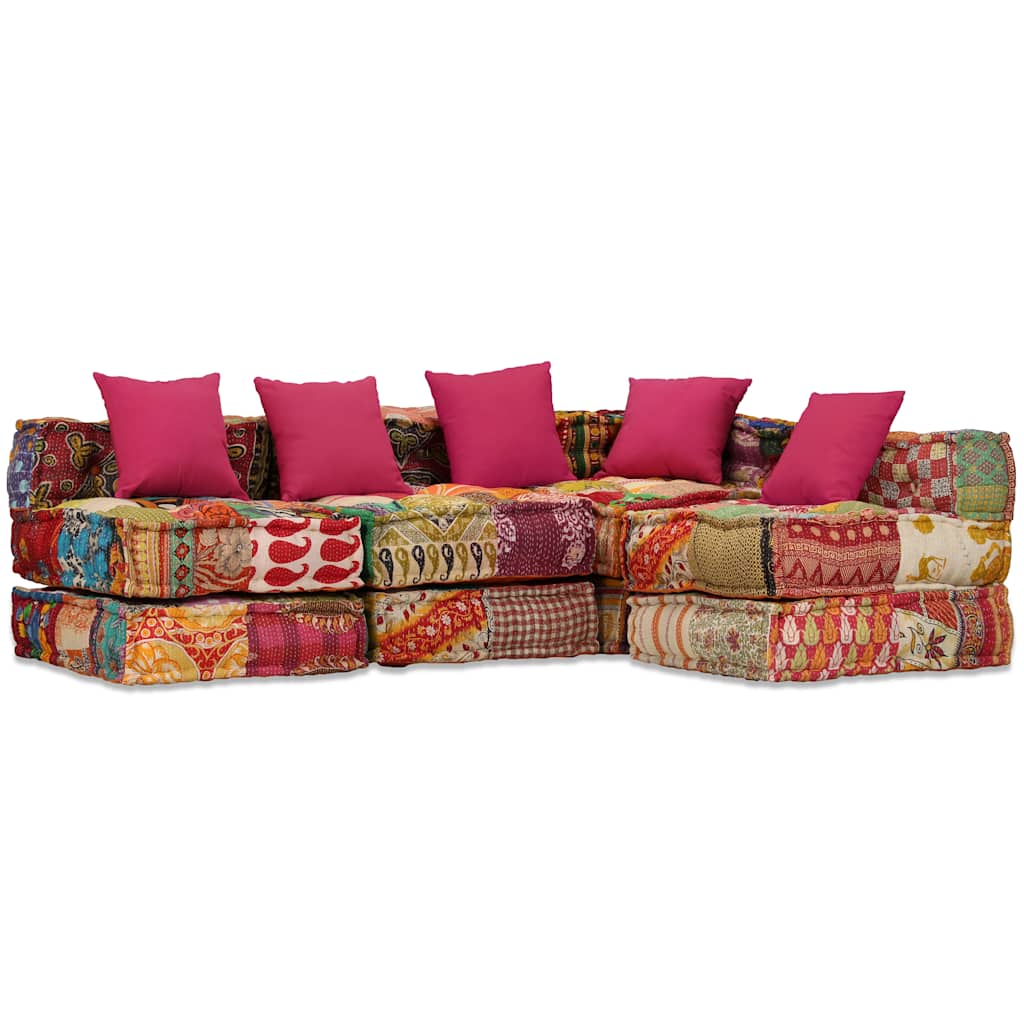 vidaXL Puf modular de 4 plazas de tela patchwork