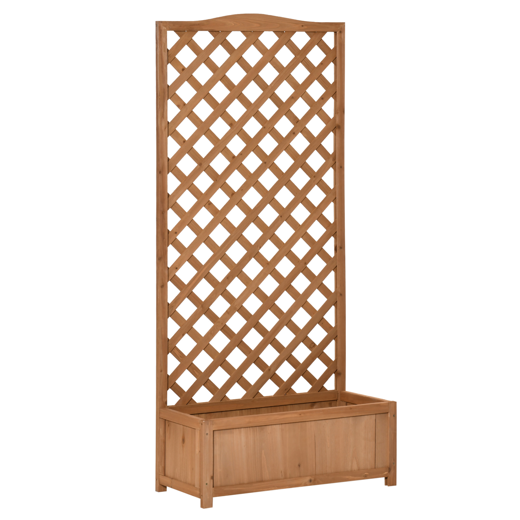 Outsunny Jardinera con Enrejado de Madera Maciza Arriate Macetero con Soporte para Trepadora Cultivos Plantas Flores para Terraza Jardín Exterior Marrón