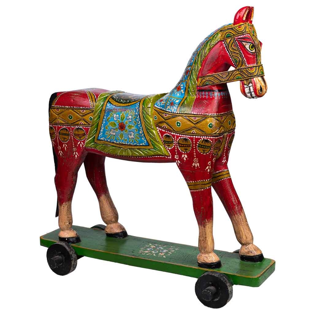 Wonderlust Deco - Caballo decorativo de madera pintado artesanal 86x36x96 Multicolor 86x36x96h cm