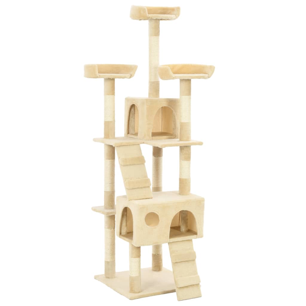 vidaXL Rascador para Gatos con Poste de Sisal 170 cm Árbol Arañar Juguete Color Azul,  Gris,  Beige con huellasde patas y mas