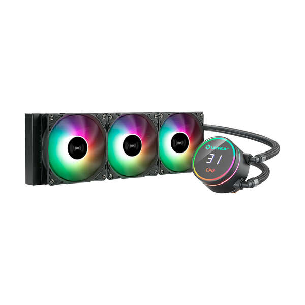 Unykach aquastorm 360 kit de refrigeracion liquida - 3 ventiladores de 120mm - iluminacion rgb - visualizacion temperatura cpu - tubo de 38mm