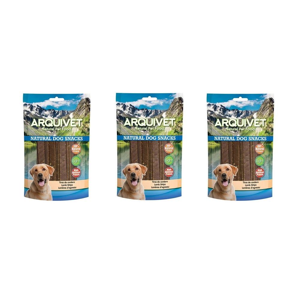Snacks para Perros Tiras de Cordero 100 gr -100% Naturales para Perros - Chuches, premios, golosinas, recompensas, chucherías caninas - Producto Light bajo en Grasas (Pack de 3 Unidades ) Arquivet