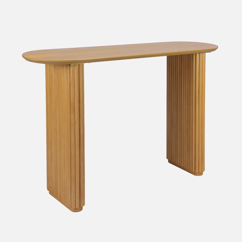 sweeek - Consola ovalada de madera de caucho con chapa de roble , Gabrielle , 120x38x75