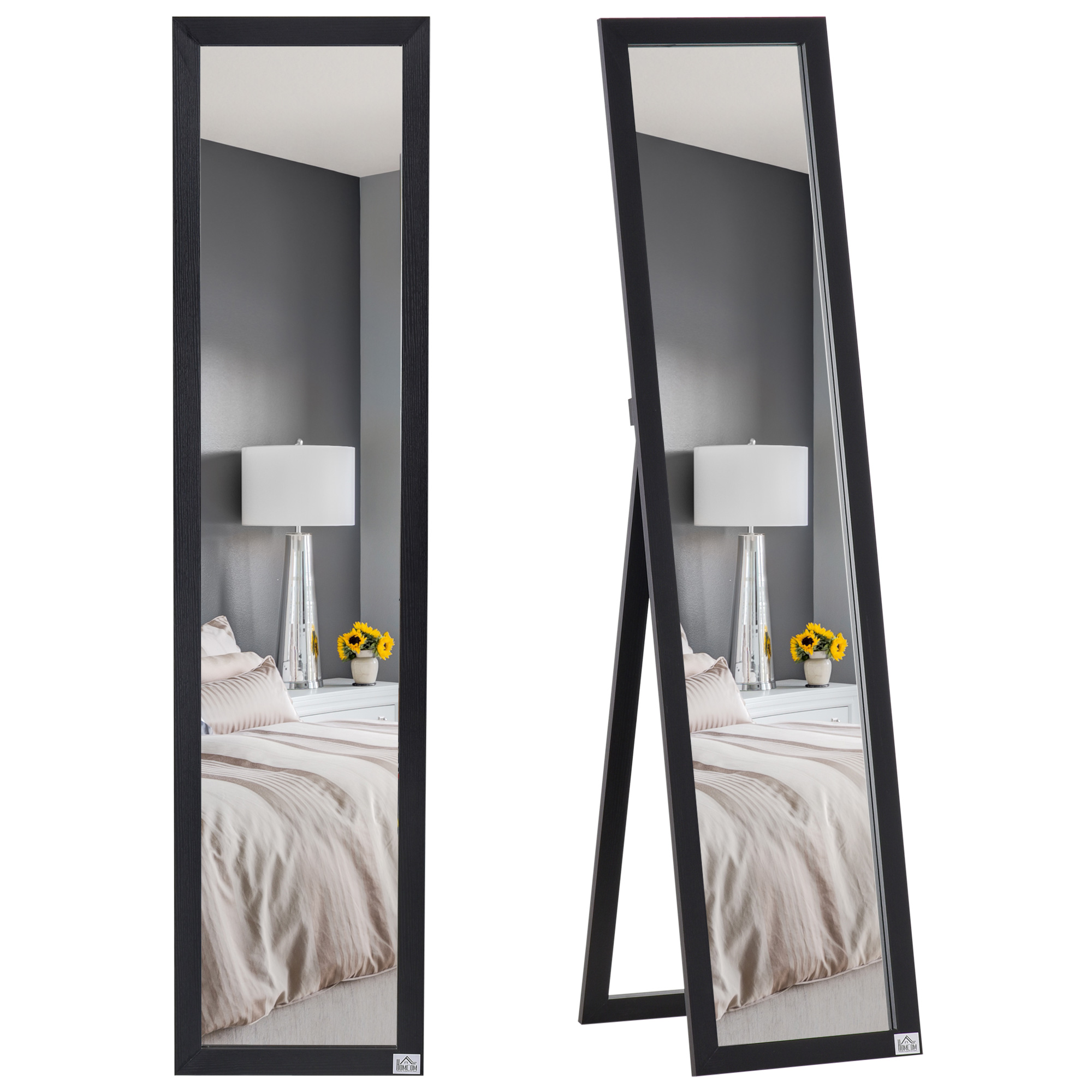 HOMCOM Espejo de Pie Cuerpo Entero Espejo de Pared Rectangular con 2 Formas de Uso Moderno para Pasillo Dormitorio Sala de Estar 37x37x154 cm