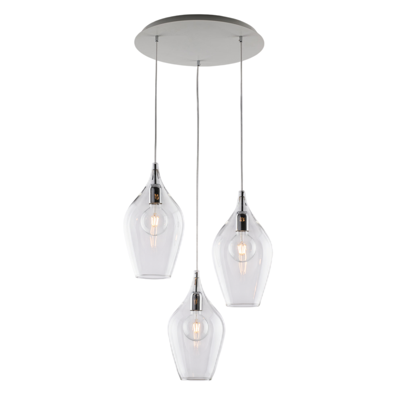 Ares Lámpara de suspensión de hierro con cristal pyrex transparente 3 luces 141 Ø50 BL273-S3-TR - Bonetti Illumina