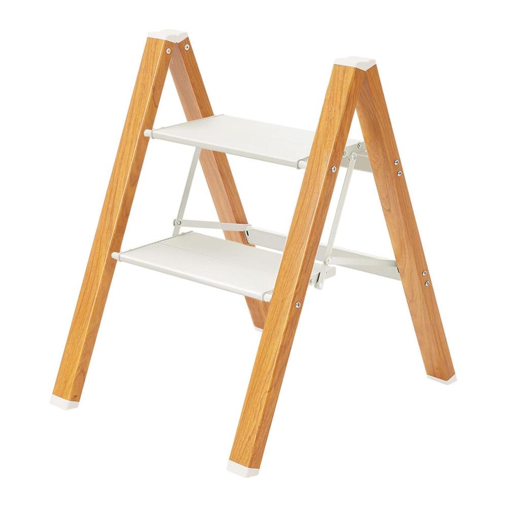 Escalera ILENA - Escalera domestica de hierro sin mango. 2 peldaños (Blanco-madera)