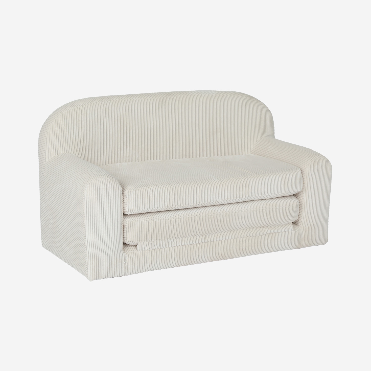 sweeek - Sofá cama infantil de pana desplegable, Cleo, Crema, 90x43x51.5 cm