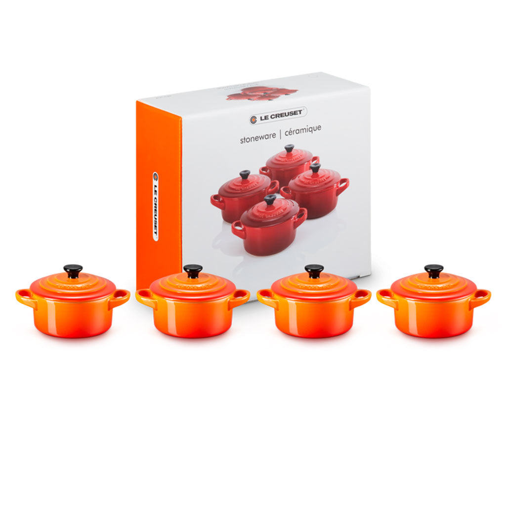 Set de 4 Mini Cocottes Cerámicas Le Creuset para Horno, Microondas y Congelador, Perfectas para Cocinar, Servir y Regalar, 10 Años de Garantía