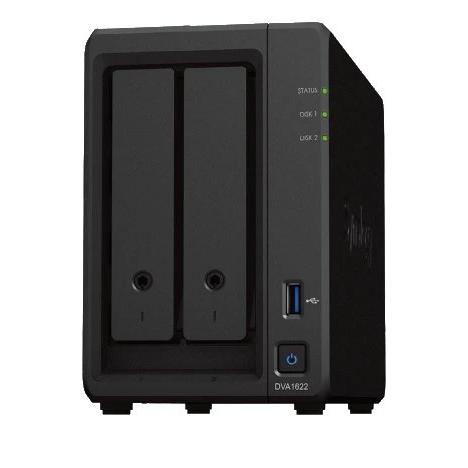 Synology - Grabador digital NVR DVA1622 de 2 bahías 4K para vigilancia inteligente con IA, cifrado AES-NI y soporte RAID 1/0/10
