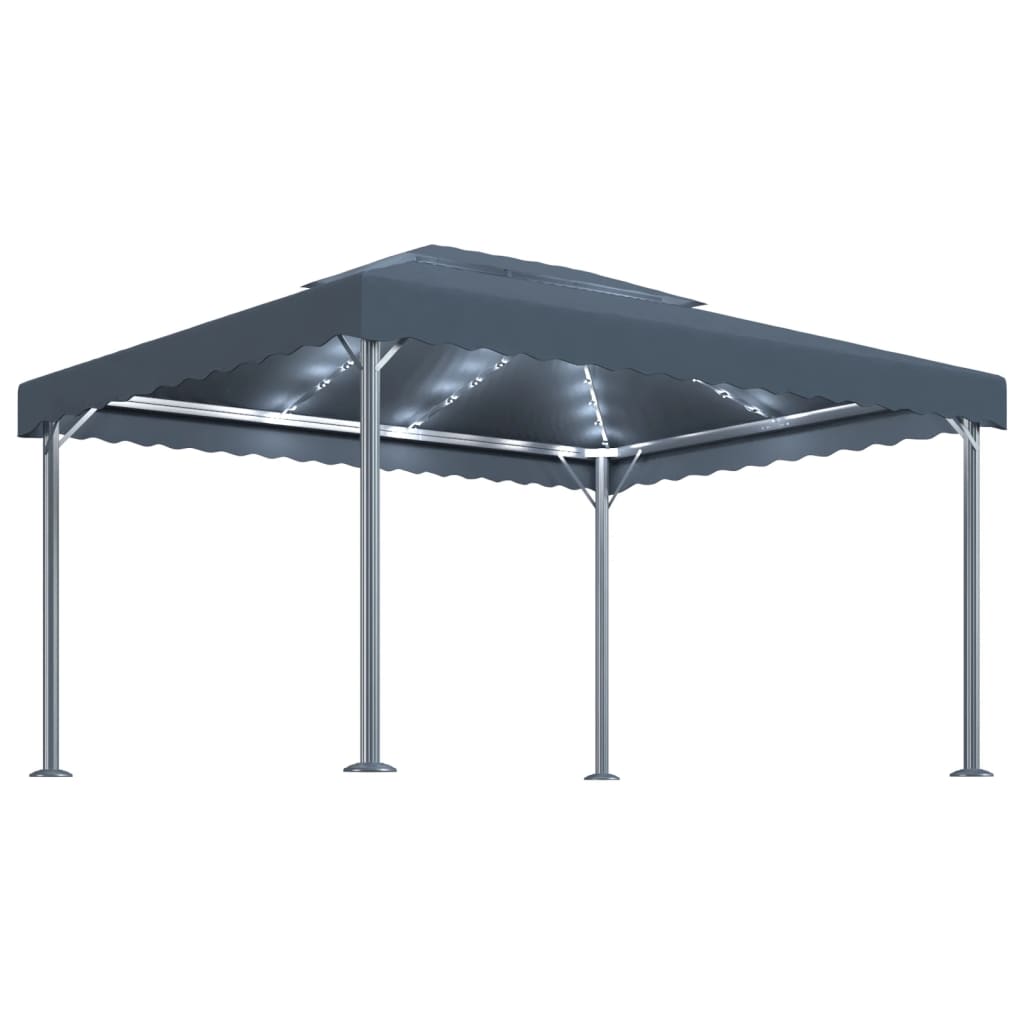 vidaXL Cenador con Tira de Luces Aluminio 400x300 cm Pérgola Parasol Color Antracita,  Crema, y mas