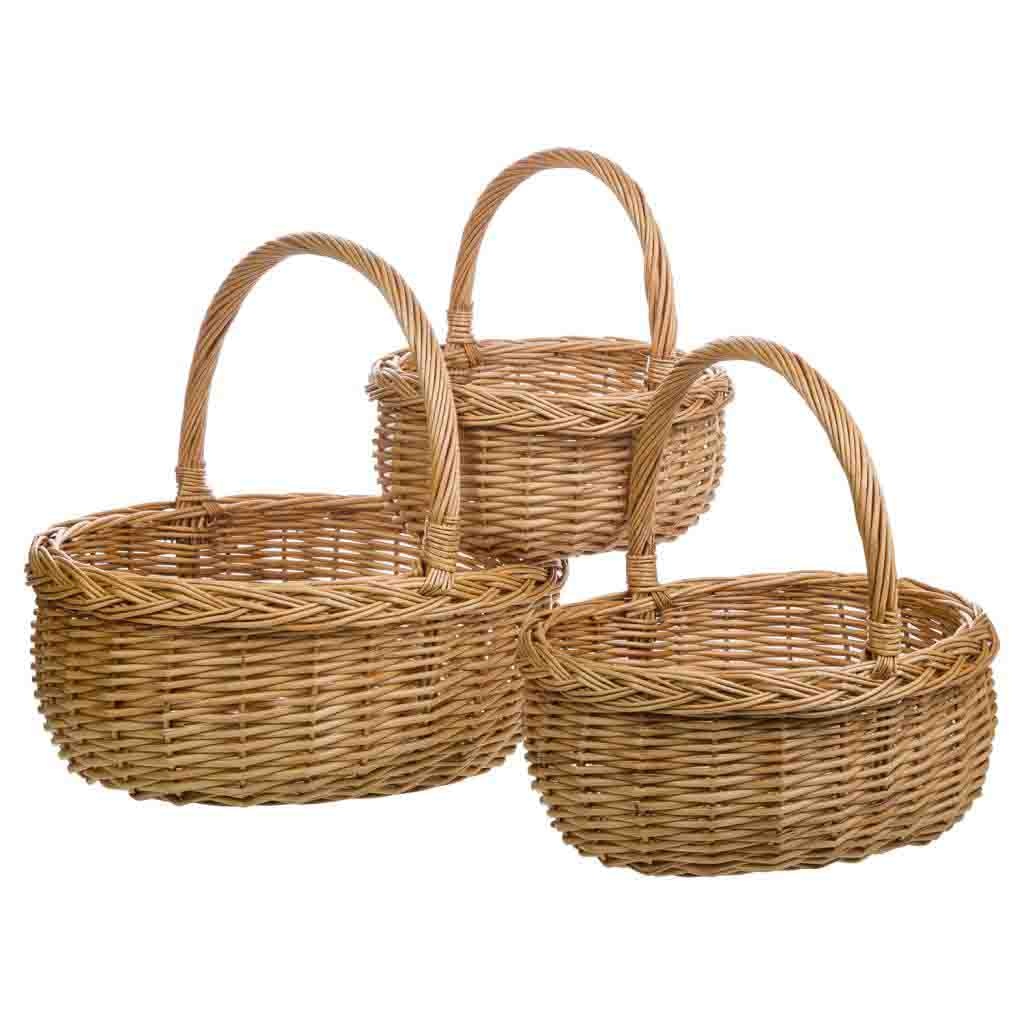 Wonderlust Deco - Set 3 cestas de mimbre natural marrón Marrón 36x31x16/35h-26x20x12/25h cm