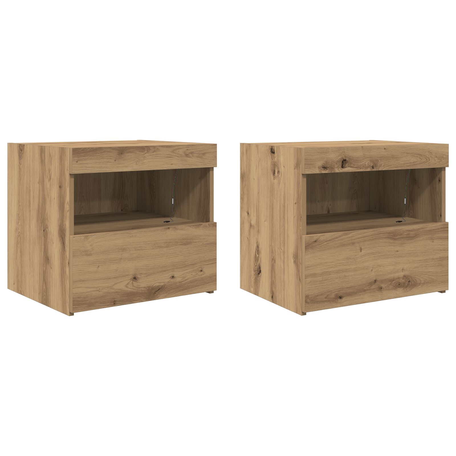 Cajones de Noche vidaXL con Luces LED 2 pcs Roble Artesanal 50x40x45 cm