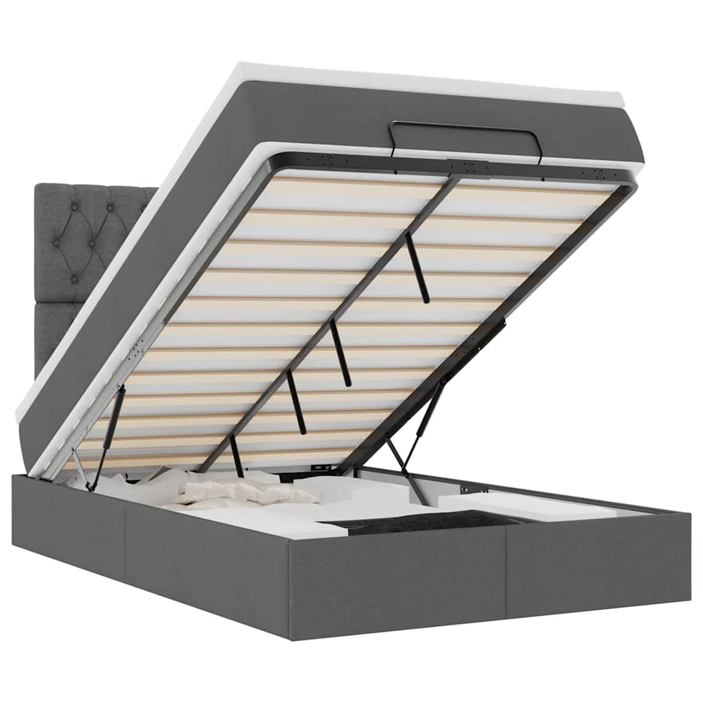 vidaXL Estructura de cama otomana colchón tela gris oscuro