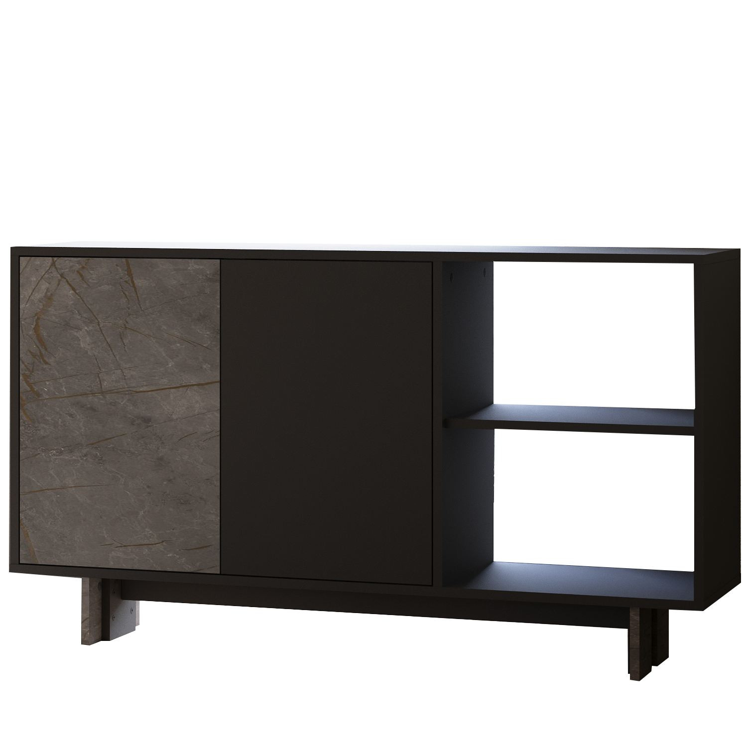 Habitat y Jardin - Aparador de madera "Ravello" - 140 x 35 x 80 cm - Gris antracita jaspeado