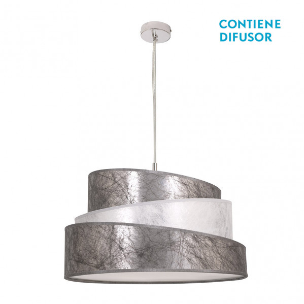 Lámpara Colgante Plata Blanco. 3xE27. Medidas Regulablex50cm.