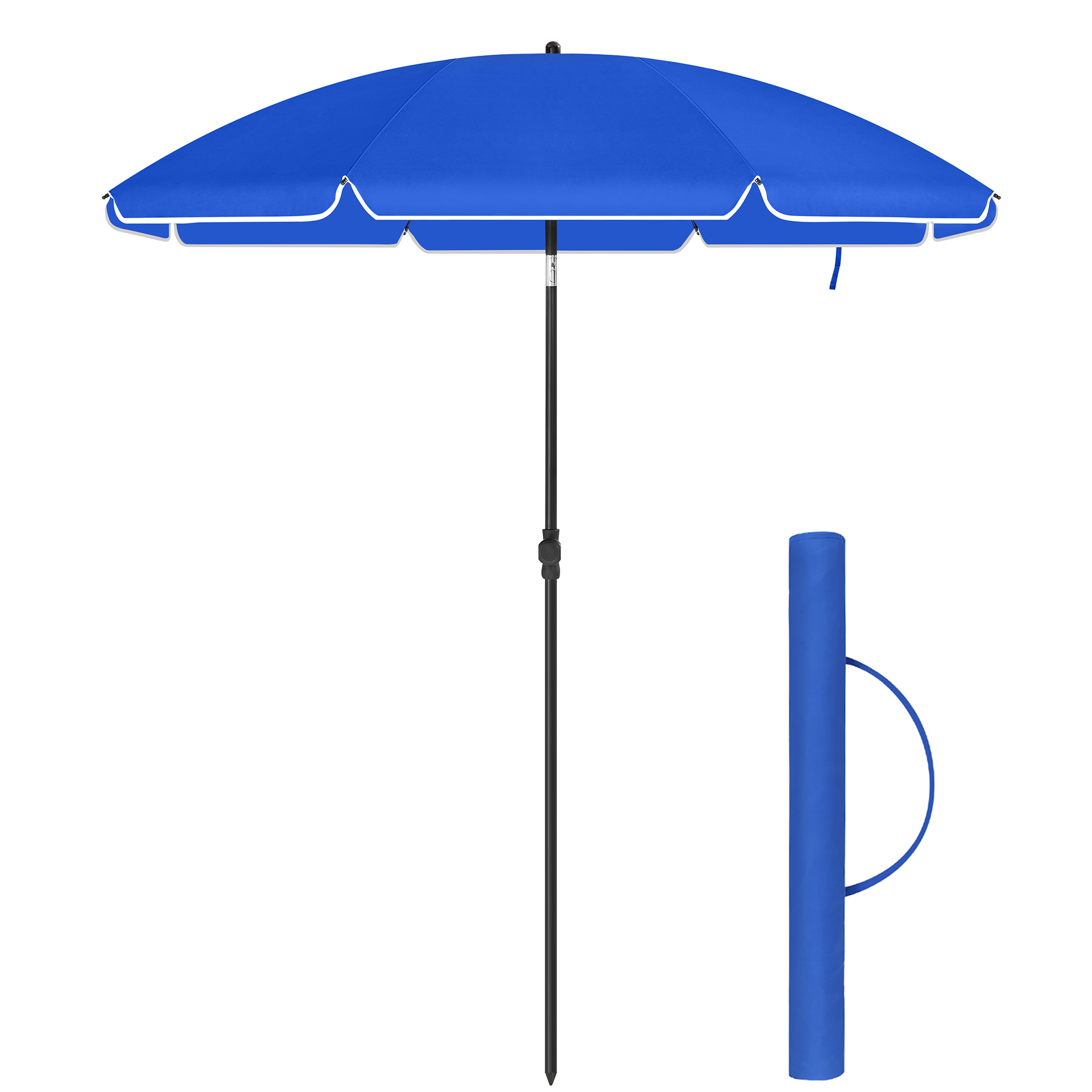 SONGMICS Sombrilla de 200 cm, UPF 50+, Inclinación Bidireccional de 30°, Altura Ajustable, con Bolsa de Transporte, para Balcón Jardín Terraza Playa, sin Base, Topo/Beige/Gris/Azul