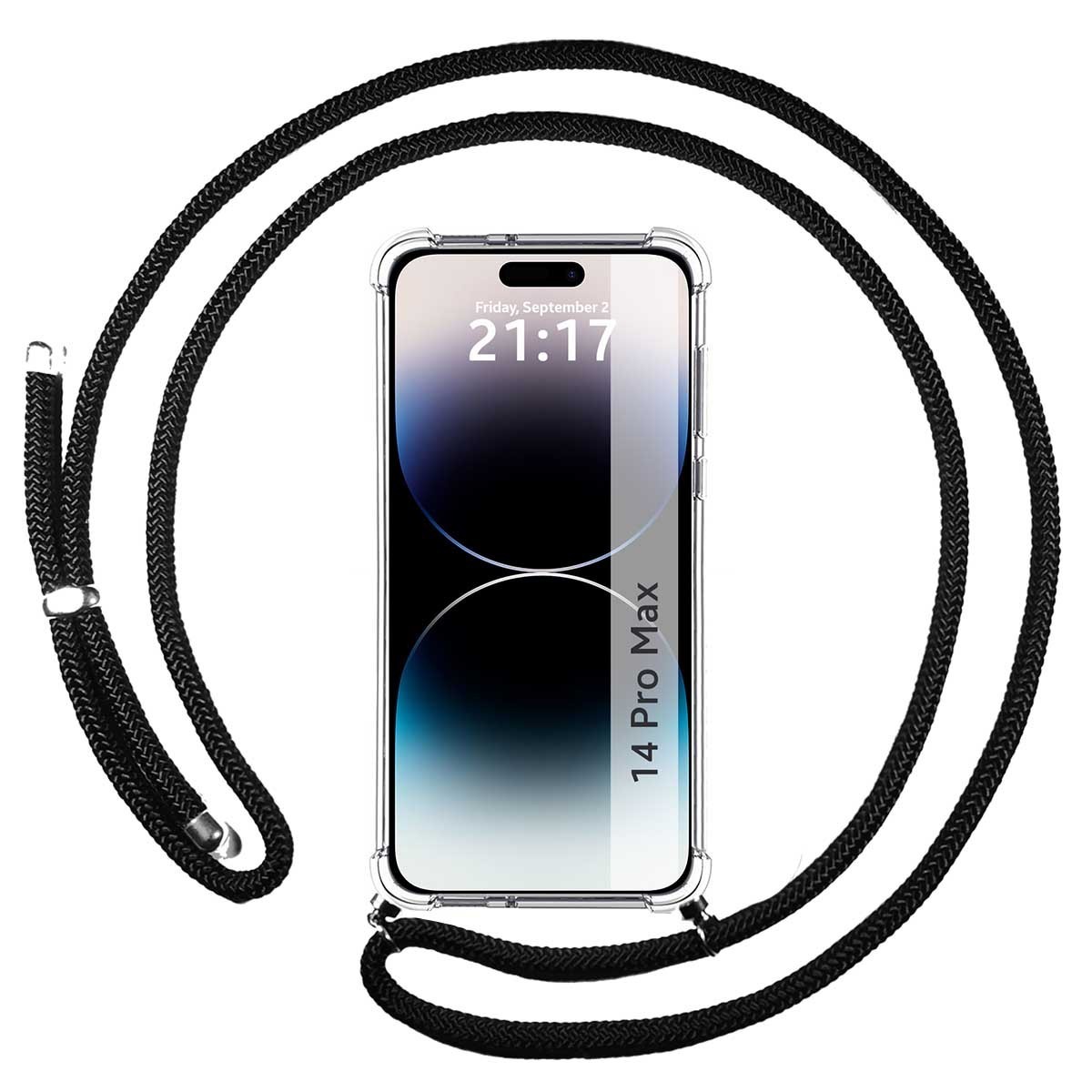 Funda Colgante Transparente compatible con iPhone 14 Pro Max (6.7) con Cordon Negro