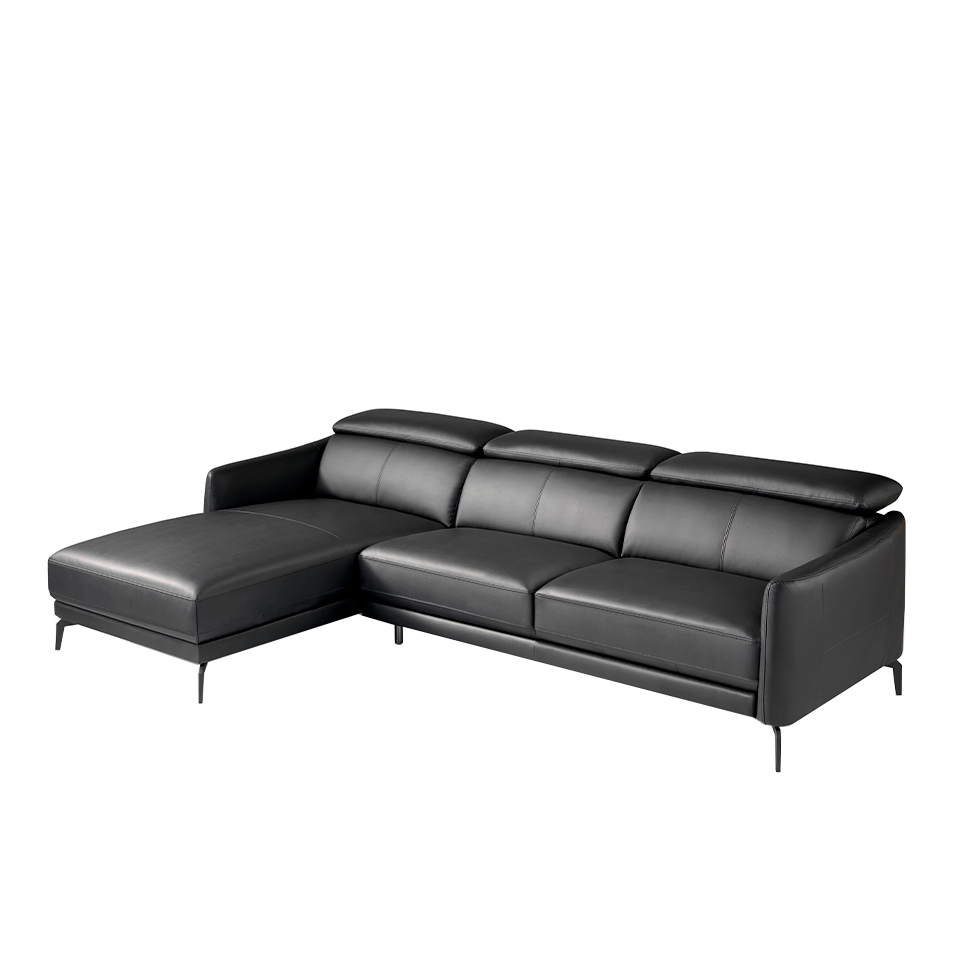 ANGEL CERDÁ 6040C Sofá chaise longue piel vacuno negro , Negro , Piel , 283 x 194 x 75/94 cm.