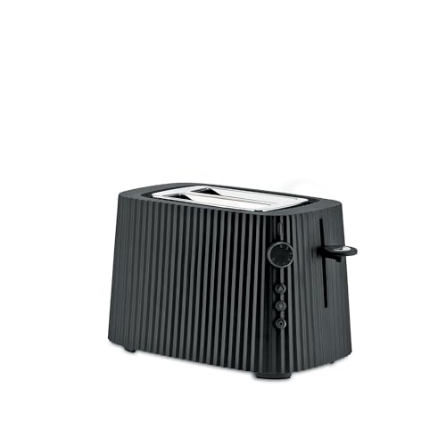 Alessi Plissé MDL08 B - Tostador de Diseño, en Resina Termoplástica, Seis Niveles de Dorado, Enchufe Europeo, 850 W, Negro