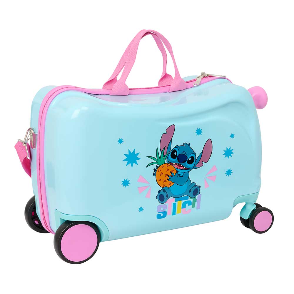 SAFTA | Maleta Trolley Infantil Stitch Bright Niño y Niña, Equipaje de Cabina con Ruedas Dobles 360°, Interior Forrado con Separador y Bolsillo con Cremallera, ABS+PC, Ideal para Viajes y Vacaciones