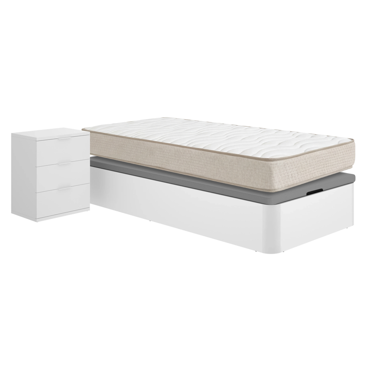 Pack ahorro juvenil Canapé Round con Colchón viscoelástico Nova Plus 105 x 190 cm y Mesita de noche Rio| Montaje Incluido (Solo canapé)