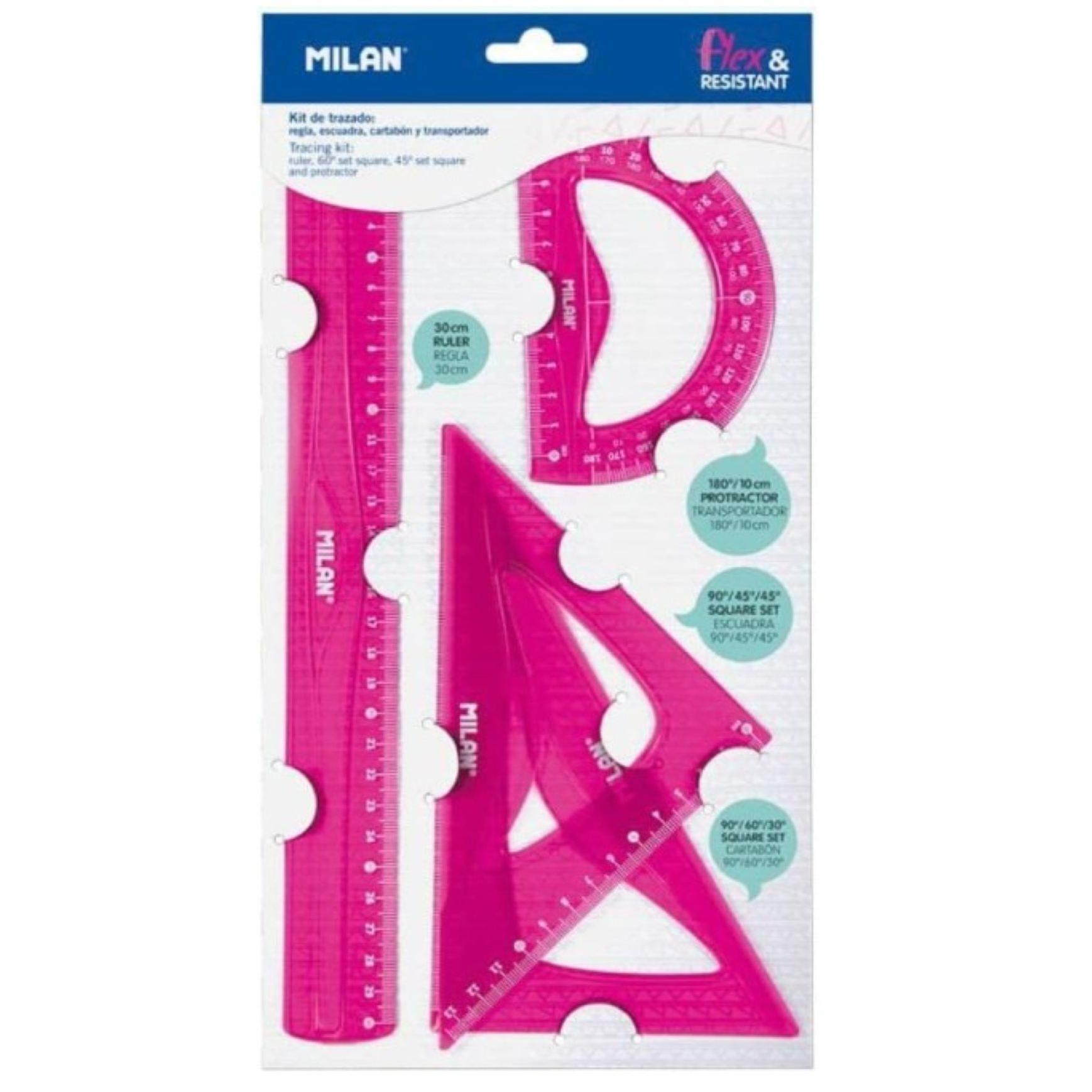 MILAN KIT DE 4 REGLAS FLEX&RESISTANT ROSA TRANSLUCIDO. REF. 359801P