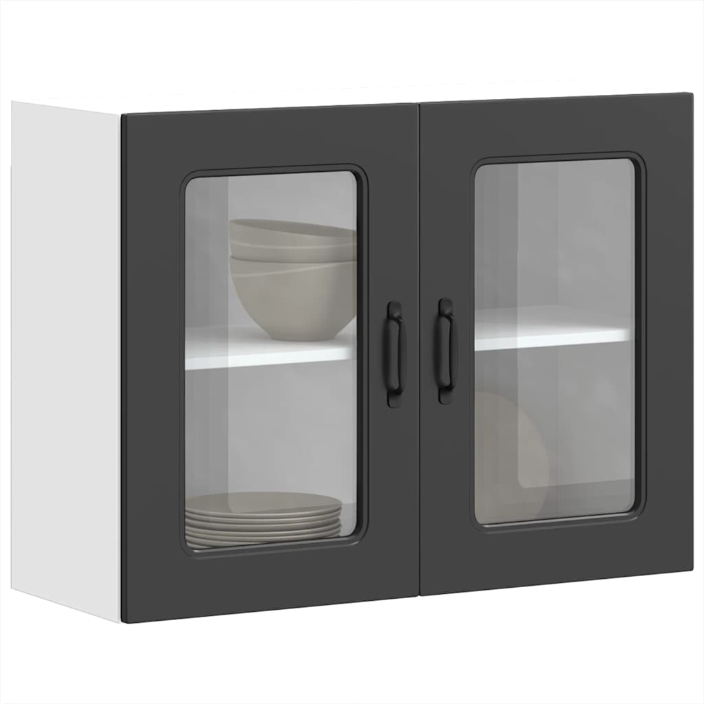 vidaXL Armario pared cocina puerta de cristal Kalmar negra en color Negro/Roble Sonoma/Roble ahumado y más | almacenamiento funcional diseño moderno para baño dormitorio sala