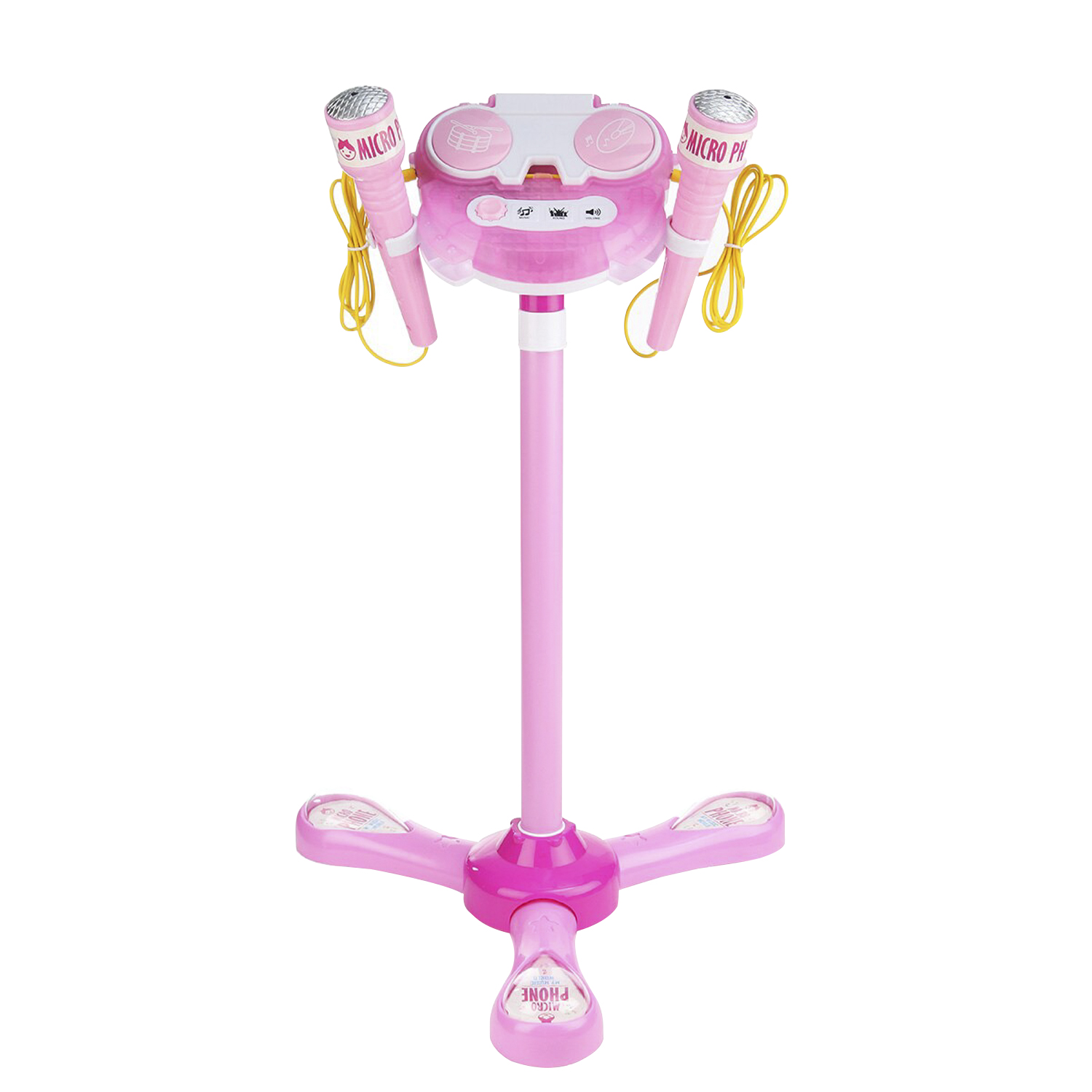 DAM. Kit karaoke infantil con 2 micrófonos y stand soporte 28x28x90cm