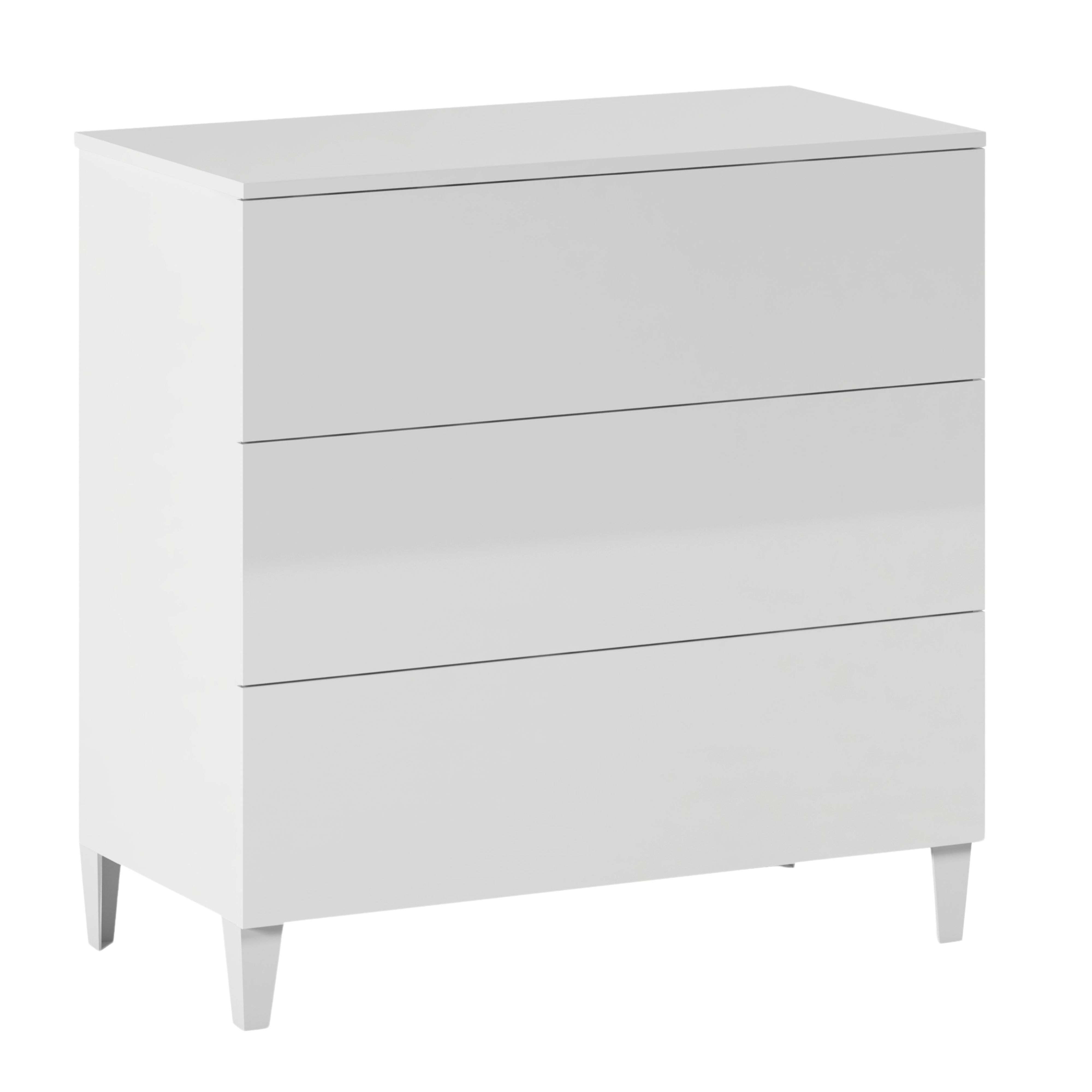 Miroytengo Cómoda dormitorio con tres cajones en blanco brillo 80x80x40 cm