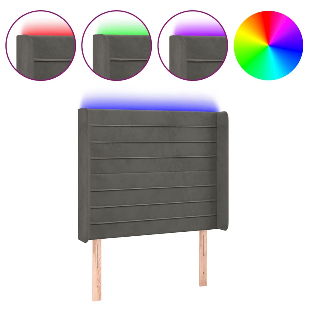 vidaXL Cabecero con LED de terciopelo gris oscuro 83x16x118/128 cm