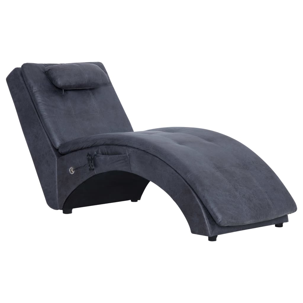 vidaXL Diván de masaje con almohada de piel de ante artificial gris
